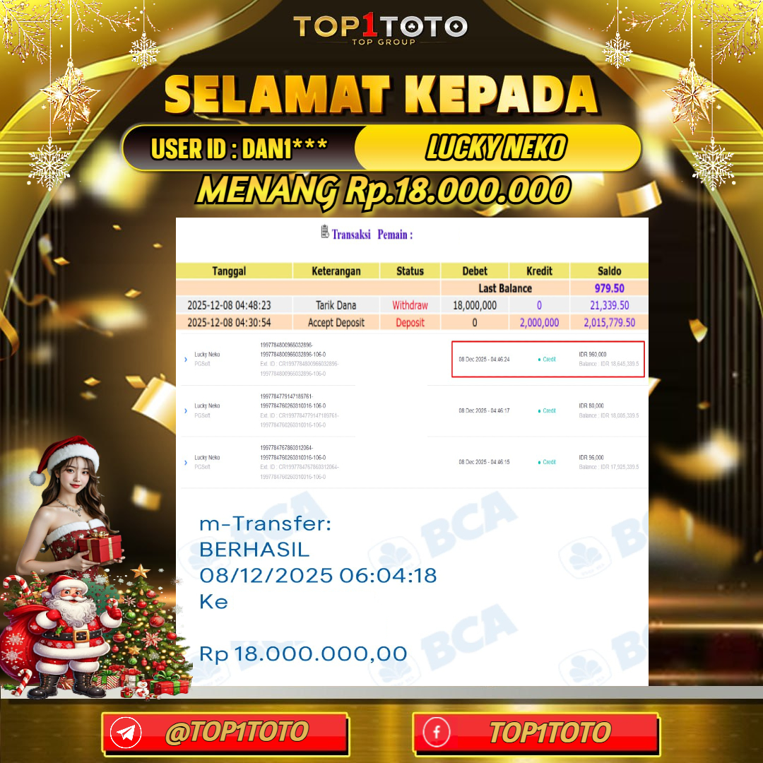 TOP1TOTO JACKPOT SLOT LUCKY NEKO Rp.18.000.000 - LUNAS USER ID : DAN1***