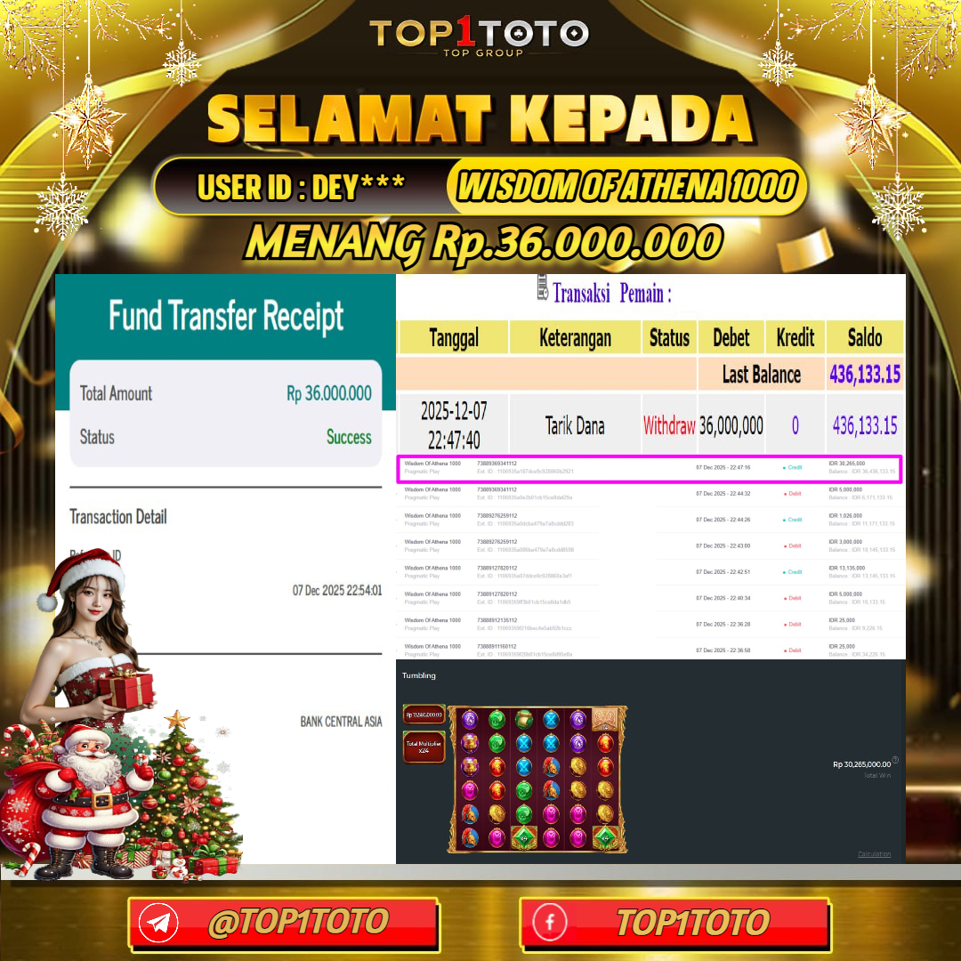TOP1TOTO JACKPOT SLOT WISDOM OF ATHENA 1000 Rp.36.000.000 - LUNAS USER ID : DEY***
