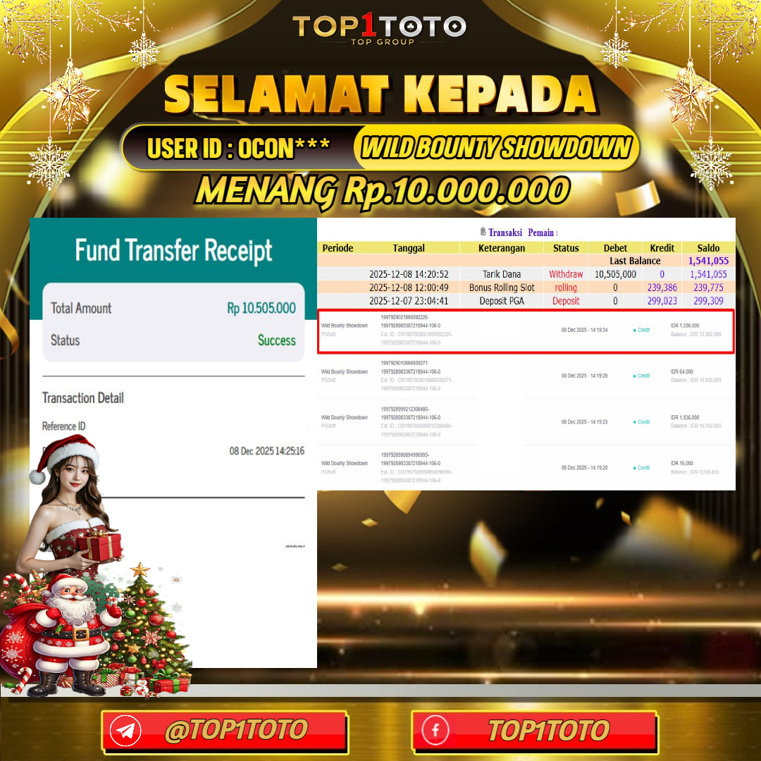 TOP1TOTO JACKPOT SLOT WILD BOUNTY SHOWDOWN Rp.10.000.000  - LUNAS USER ID : OCON***