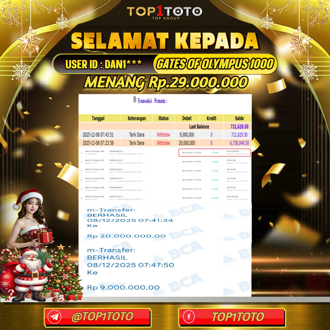 TOP1TOTO JACKPOT SLOT GATES OF OLYMPUS 1000 Rp.29.000.000 - LUNAS USER ID : DAN1***